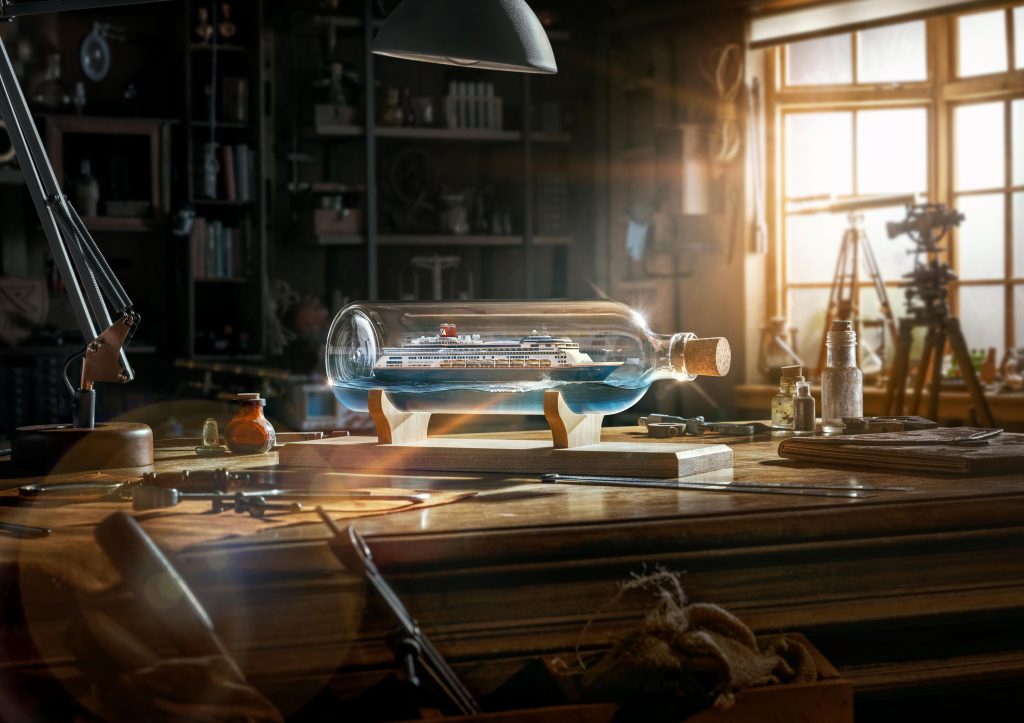 fred olsen. campaign still image landscape ship in bottle (credits nmatic.ai)